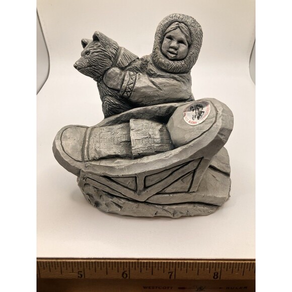 Child And Dog Glacial Ice Age Native American Sculpture Made In Alaska ACE - Picture 7 of 8